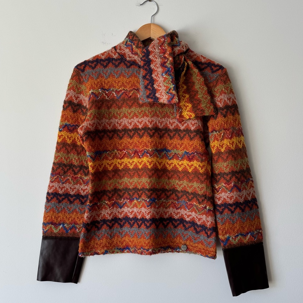 VINTAGE Axara Paris Montagne Multicolour Knitted Neck Tie Sweater